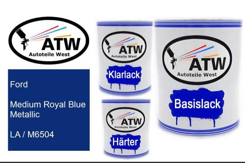Ford, Medium Royal Blue Metallic, LA / M6504: 1L Lackdose + 1L Klarlack + 500ml Härter - Set, von ATW Autoteile West.